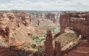Vast canyon landscape with a winding river below