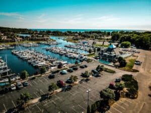 aerial view of boats on dock during daytime
