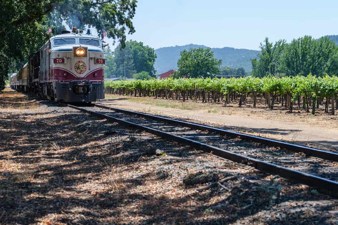 Photo by Lumin Osity a train traveling through a lush green countryside