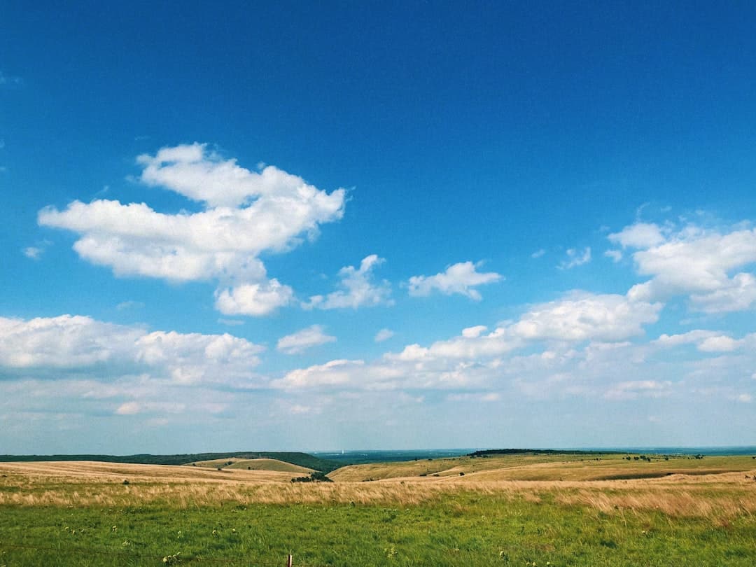 Photo by Skyler Smith a green field with a few clouds in the sky